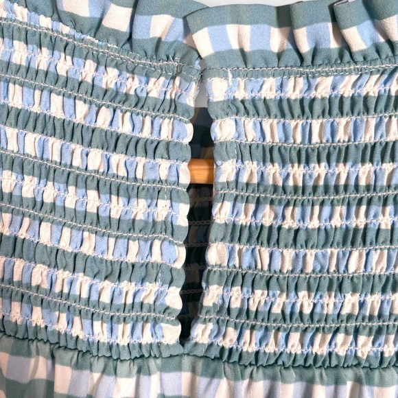 ANN TAYLOR Gingham Pullover Top MEDIUM Blue & Sage Flutter Sleeve Preppy NEW - Picture 5 of 8